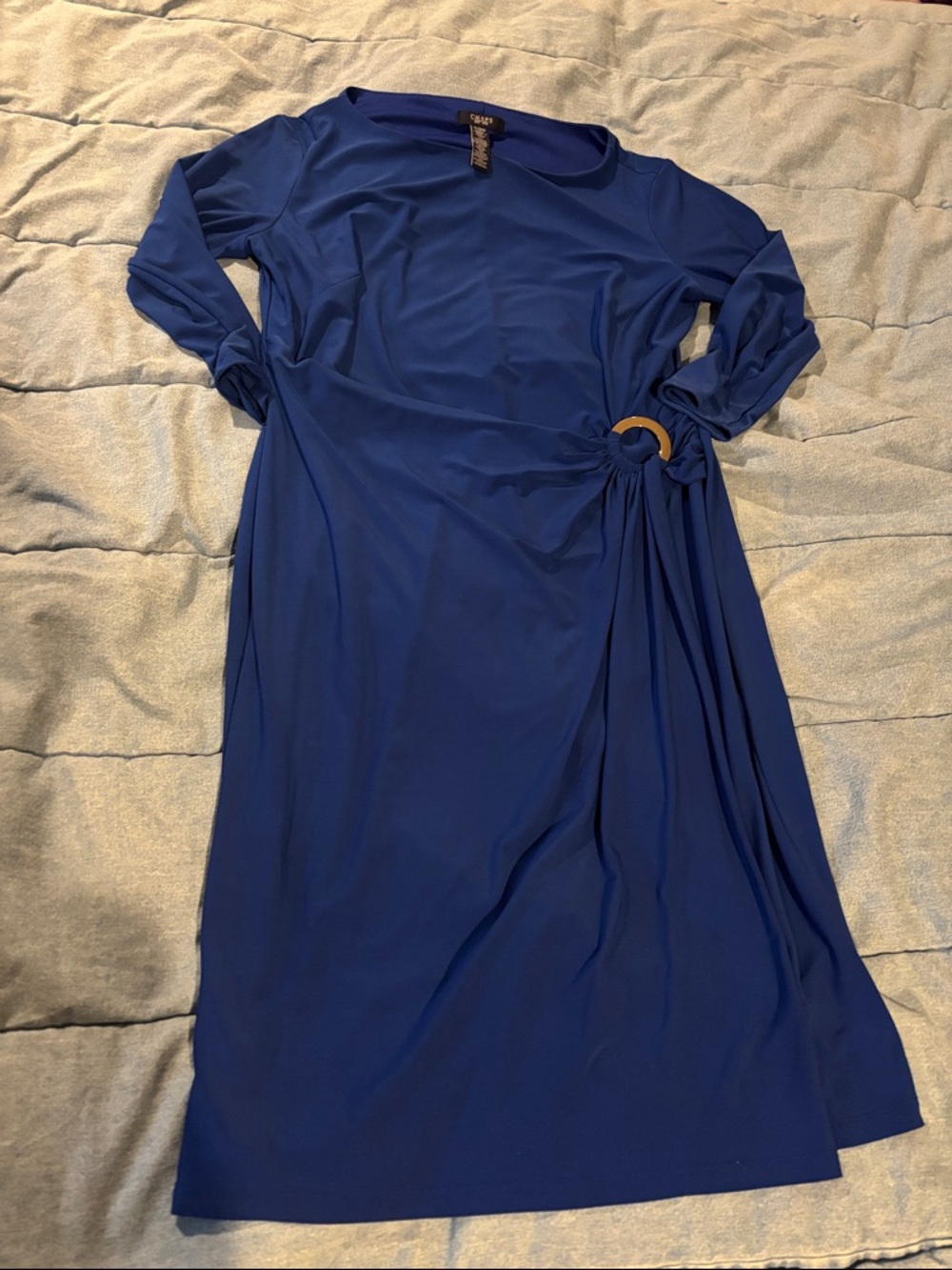 Chaps xl Cobalt Blue Long-Sleeve Dress with Side Ring